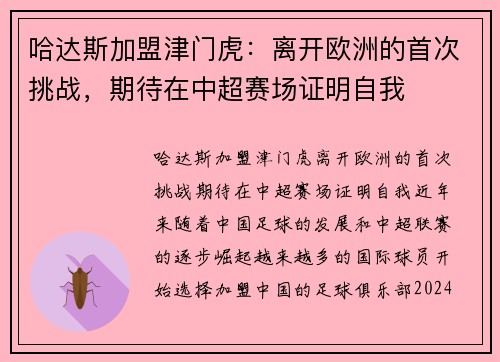 哈达斯加盟津门虎：离开欧洲的首次挑战，期待在中超赛场证明自我